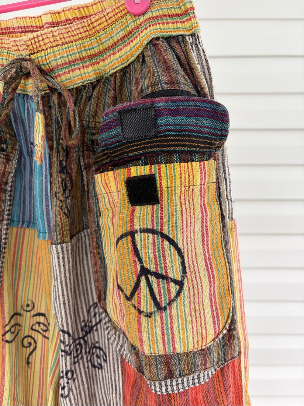 Boho Patchwork Cotton Pants Hippie Festival Yoga Bohemian Colorful Lounge Artsy - Picture 5 of 9
